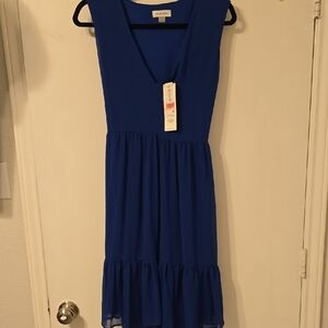 Calvin Klein Cobalt Blue V-Neck Ruffle-Hem Dress